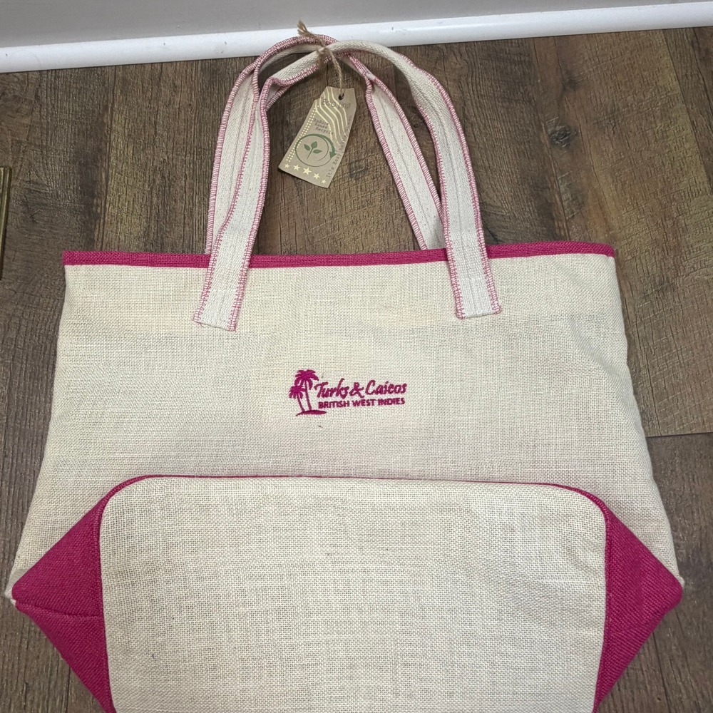 Jute Tote Bag Turks & Caicos Womens OS Caribbean Outpost Cream Pink